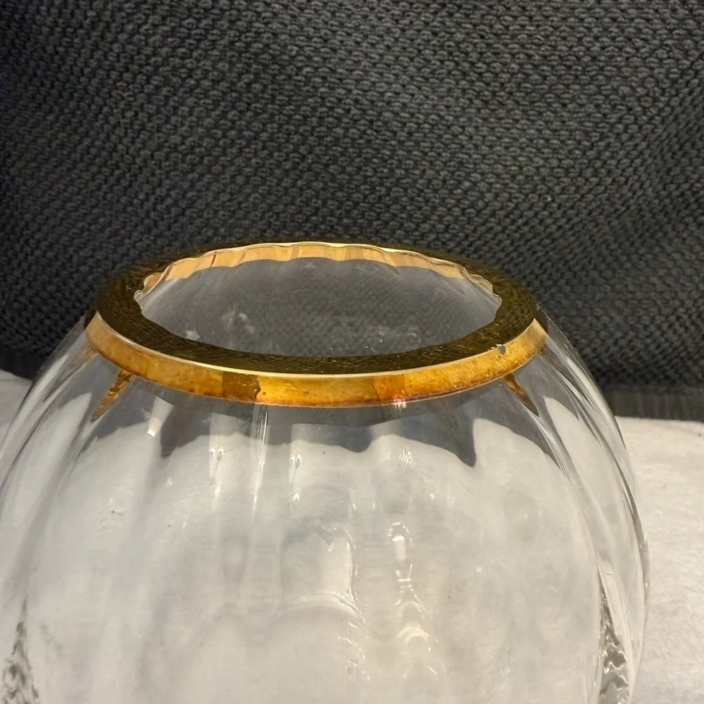 Lenox 24% Lead Fine Crystal Gold Rimmed Optic Ribbed Rose Bowl Vase